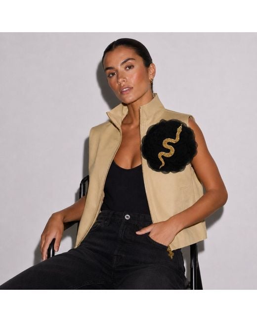 House of Laines London Natural Neutrals Laines Couture Hand Embellished & Snake Flower Cropped Trench Gilet