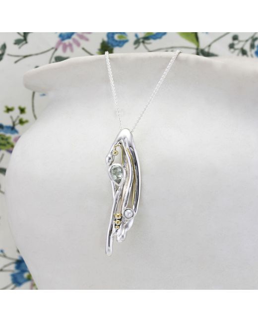 Isla Silver Metallic Flowing Pendant With Amethyst & Pearl
