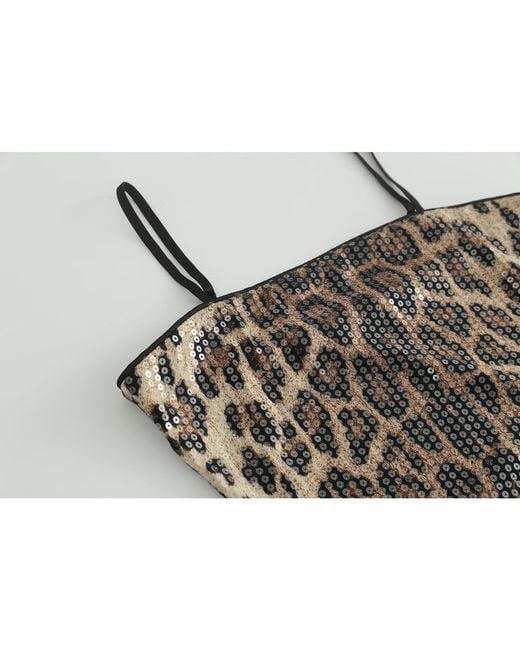 Aisl Brown Leopard Sequin Slip Mini Dress