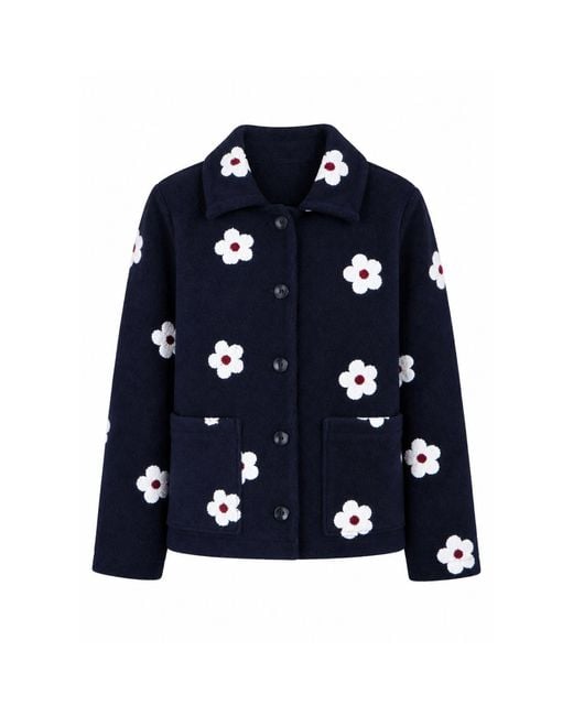Yumi' Blue Embroidered Daisy Fleece Jacket