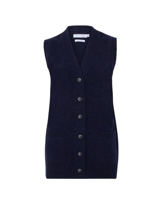 Paul James Knitwear Blue Lambswool Laura V Neck Waistcoat With Pockets