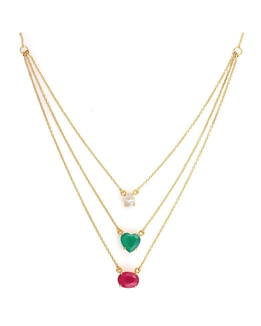 Artisan Metallic Diamond, Emerald & Ruby Layered Necklace