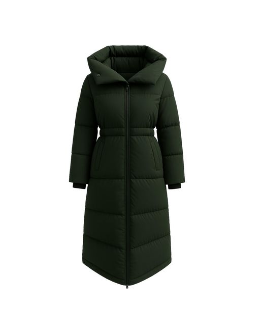 BEIRA Green Alexis Longline Padded Puffa Coat With Cowl Hood Midnight