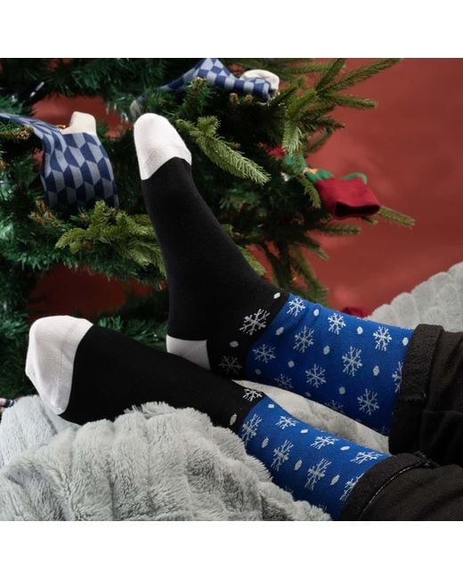 Peper Harow - Made in England Blue Tri & Snowflake Socks Bundle for men