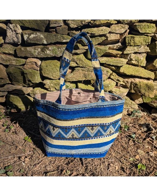 Berber Leather Blue Neutrals The Nador Small Expandable Fabric Tote