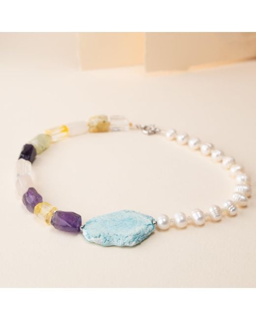 Silver Moon Blue Sterling Necklace With Pearls And Natural Gemstones