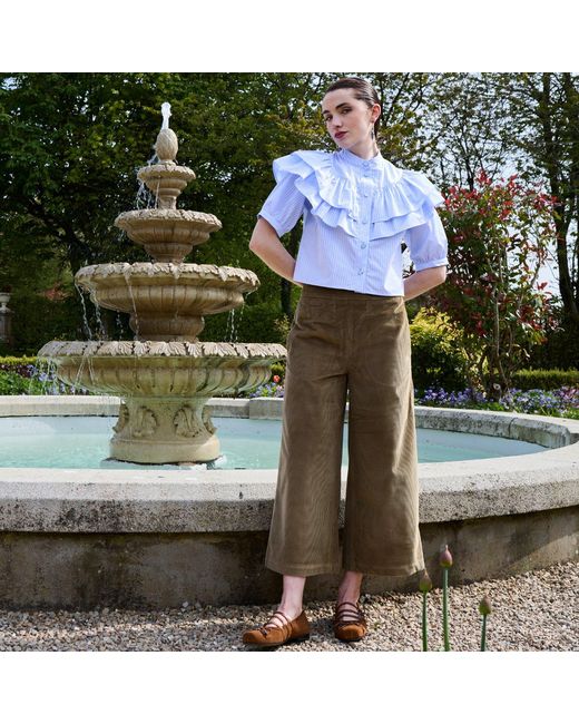 AOIFE Blue Short Sleeve Ruched Cotton Silk Blouse