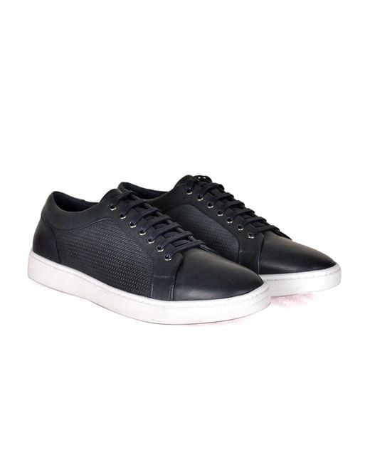 DAVID WEJ Blue Bradford Leather Sneakers for men