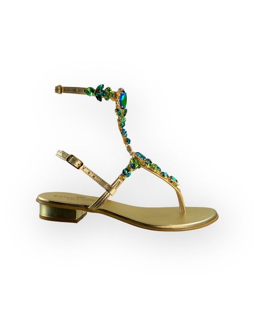 DAMAPREZIOSA Metallic Lucrezia Flat Sandal With Crystals