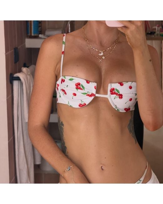 The Delarose Sisters White Cherry Print Bikini G-String Set