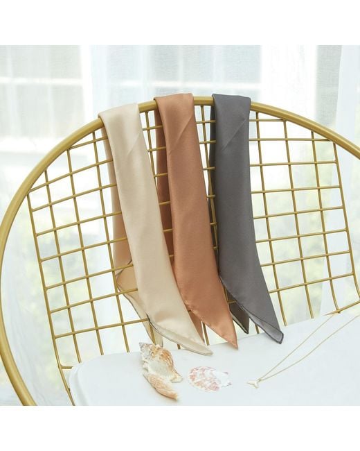Soft Strokes Silk Brown Neutrals Pure Silk Scarf Sand Beach Solid Colour Collection Set Of Three Small