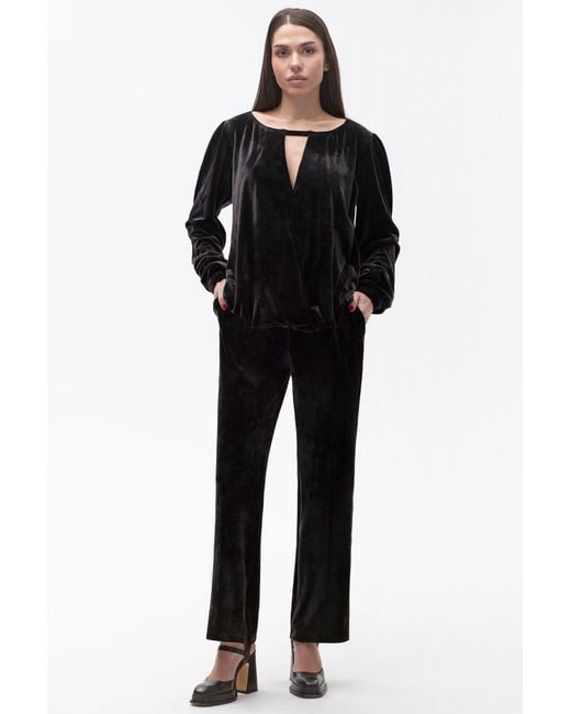 Maison Bogomil Black Plush Surplice Blouse