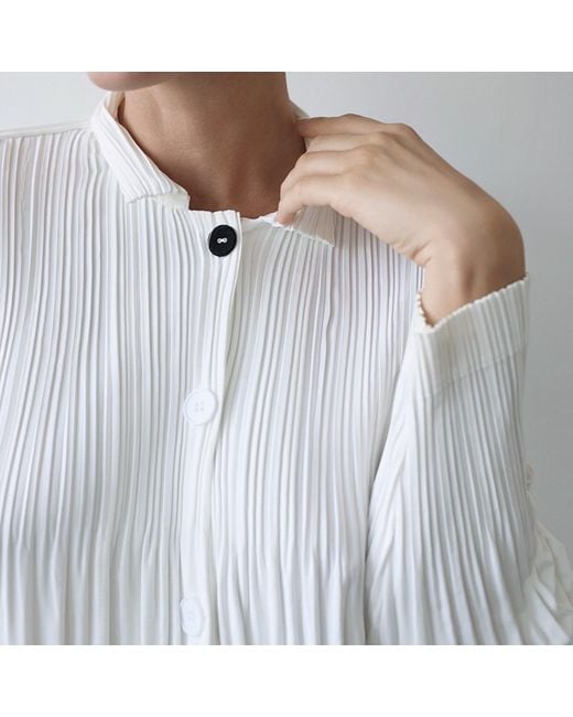London Atelier Byproduct White Accordion Pleated Shirt Dress