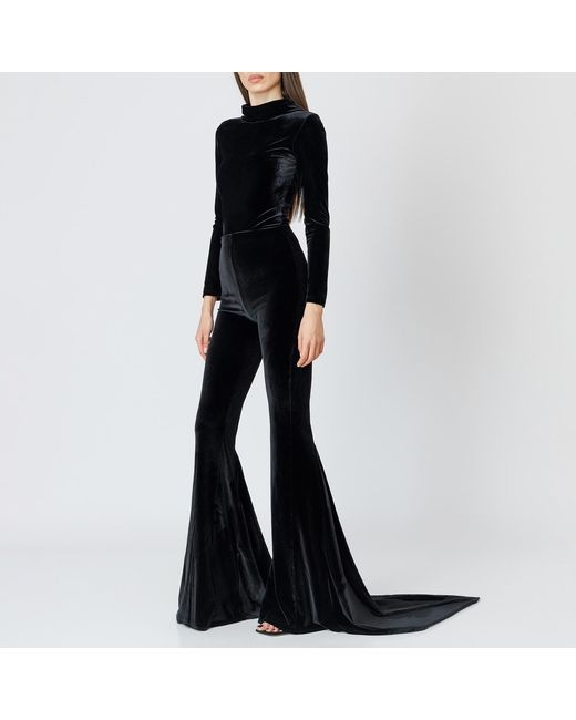 LIA ARAM Black Velvet Bodysuit With Pearl Buttons