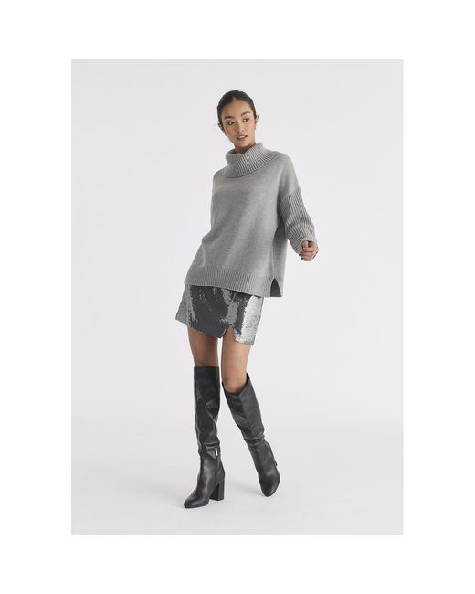 Paisie Gray Polo Neck Jumper With Ribbed Details