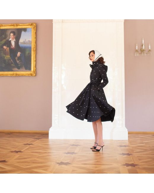 RainSisters Black Fitted & Flared Coat With Detachable Hood: Timeless Polka Dots