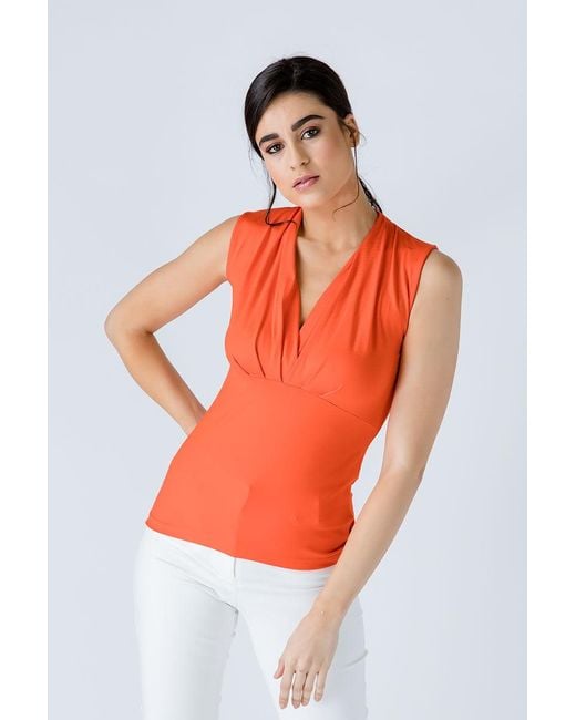 Conquista Orange V Neck Sleeveless Top