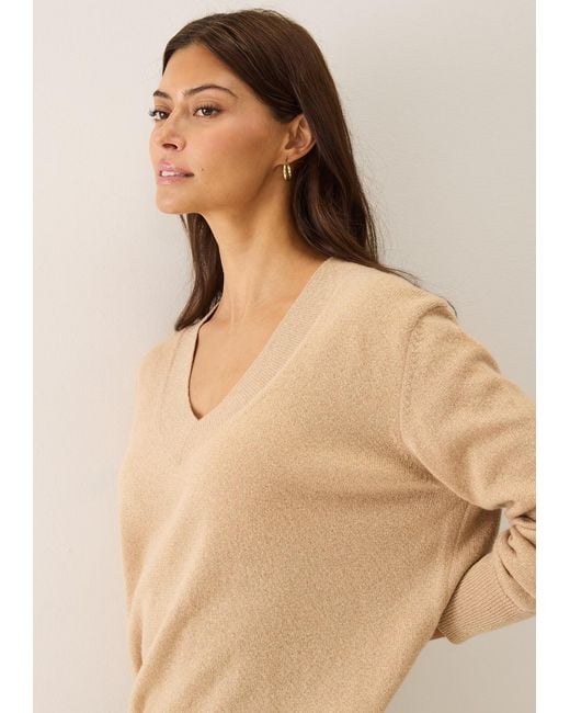 Loop Cashmere Natural Neutrals Lurex V Neck Sweater