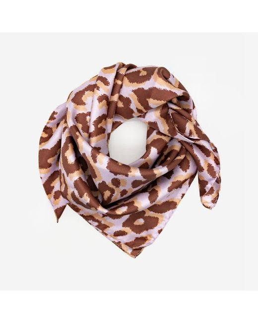 Lamberty Munich Purple Neutrals Smooth Cheetah Italian Mulberry Silk Scarf Soft