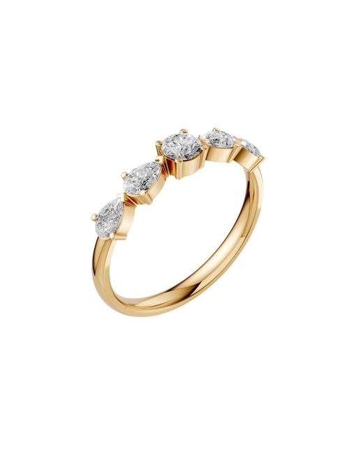 Aya Fine Jewelry Metallic Pear & Round Lab Diamond Five Stone Stackable Wedding Band Ring