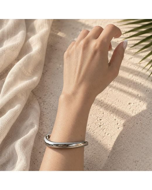 Rare Matters Jewelry Metallic Modern Organic Shape Stainless Steel Hinge Cuff