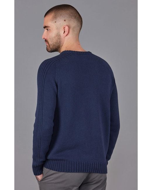 Paul James Knitwear Blue Organic Cotton Alexander Crew Neck Jumper for men