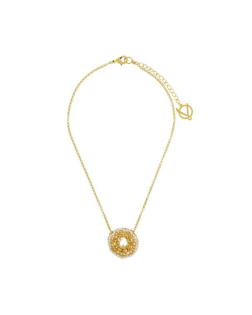 Lavish by Tricia Milaneze Metallic / Neutrals Pearl & Gold Flux Handmade Crochet Necklace