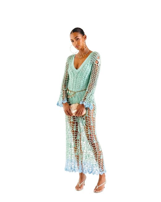 Andreeva Green Aqua Marine Handmade Maxi Cover-Up & Dress