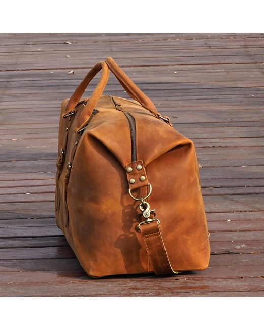 Touri Orange Zip Detail Genuine Leather Holdall for men