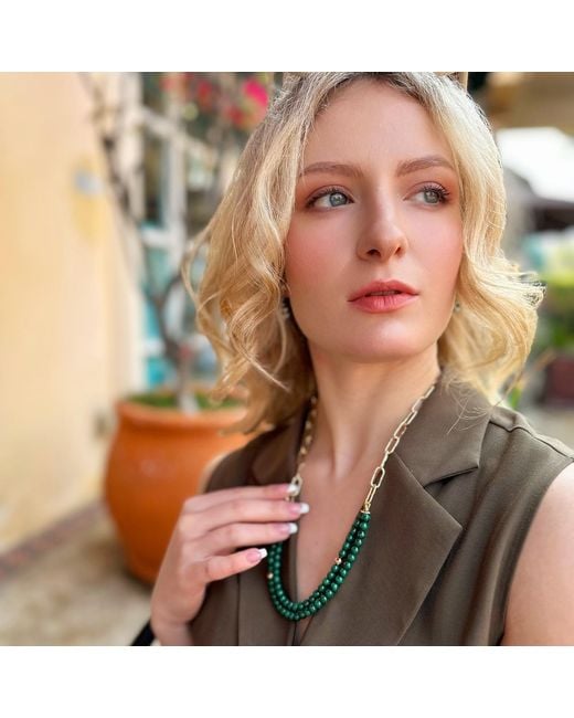 Farra Green Malachite Double Layers Chain Chic Necklace