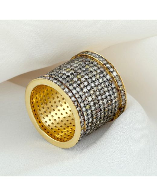 Artisan Metallic 925 Sterling Silver With Natural Pave Diamond Long Designer Band Ring