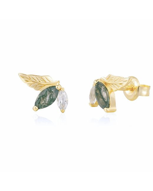 Azura Jewelry New York Metallic Verdant Moss Agate Stud Earrings Vermeil