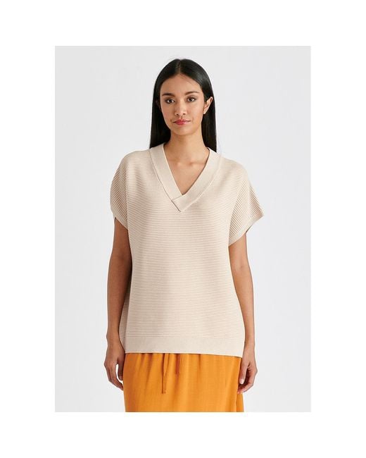 Paisie Natural Neutrals V-Neck Sleeveless Ribbed Jumper