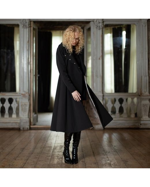 RainSisters Black Double Breasted Coat With Belt