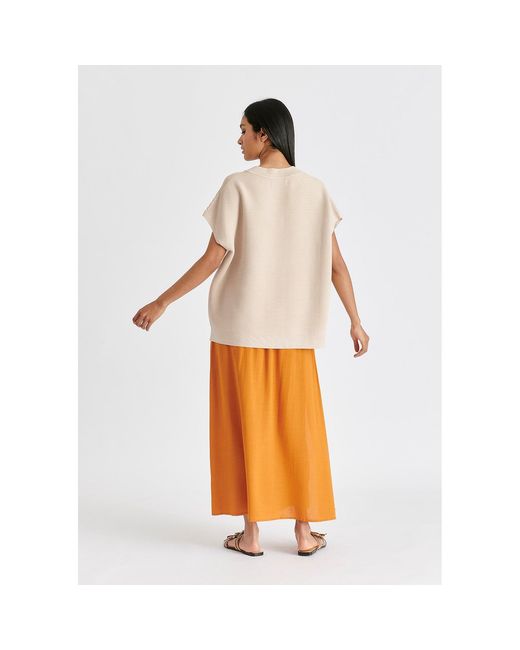 Paisie Orange Side Splits Midi Skirt With Drawstring