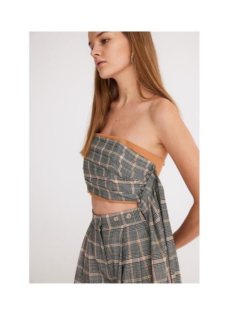 Mirimalist Metallic Plaid Drape Bustier
