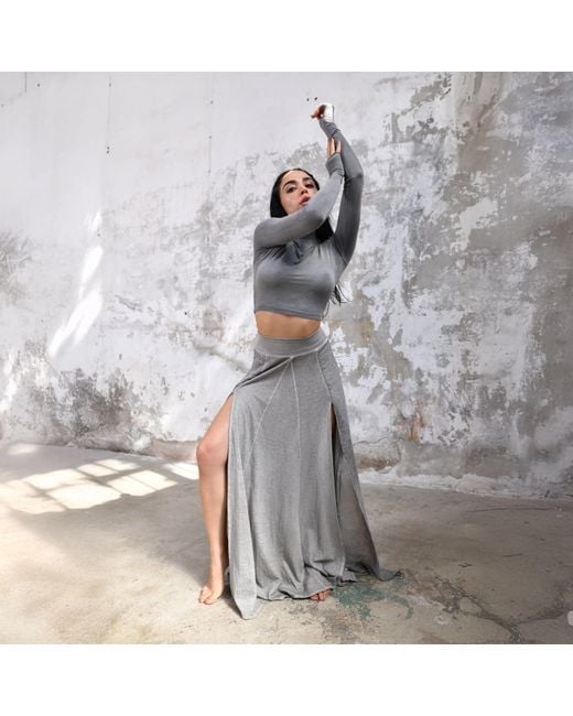 Zhenabia Gray Zhe Skirt Boho High Slit Maxi Skirt
