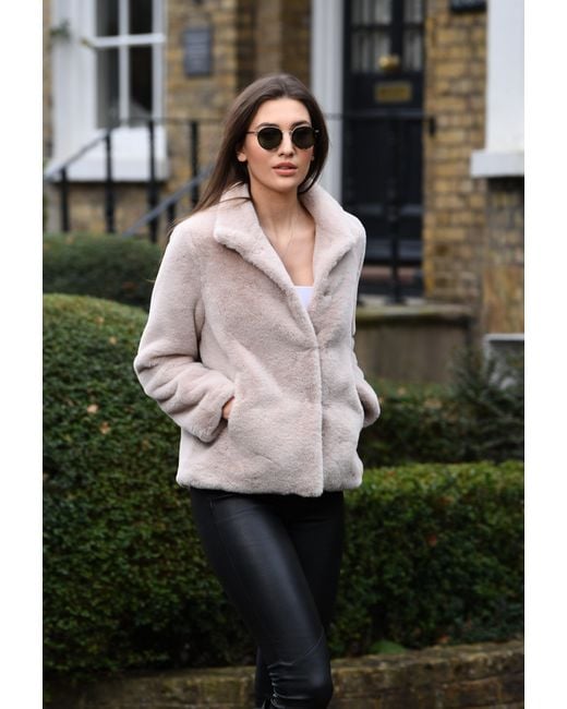 ISSY LONDON Natural Neutrals Ava Faux Fur Coat Pale Blush