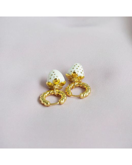 POPORCELAIN Metallic Mini Porcelain Strawberry Hoop Earrings