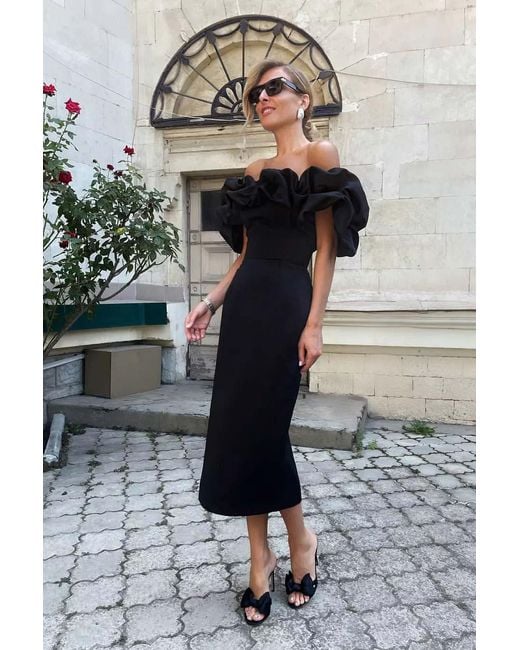 POST MERIDIEM Black Meringue Midi Dress