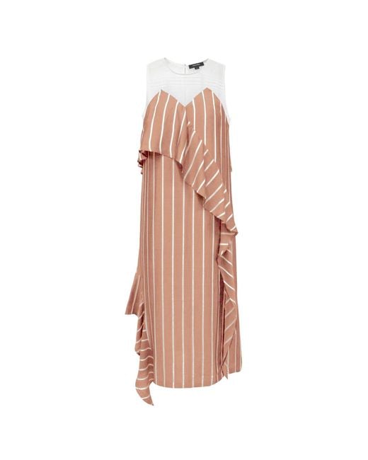 Smart and Joy Pink Neutrals Stripes Assymetric Midi Dress