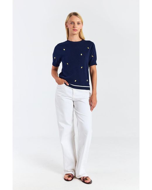 Brodie Cashmere Blue Lemon Ditsy Embroidery Tee