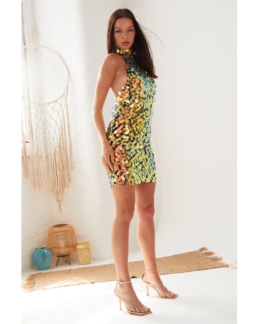 Sarvin Orange Sequin Mini Dress