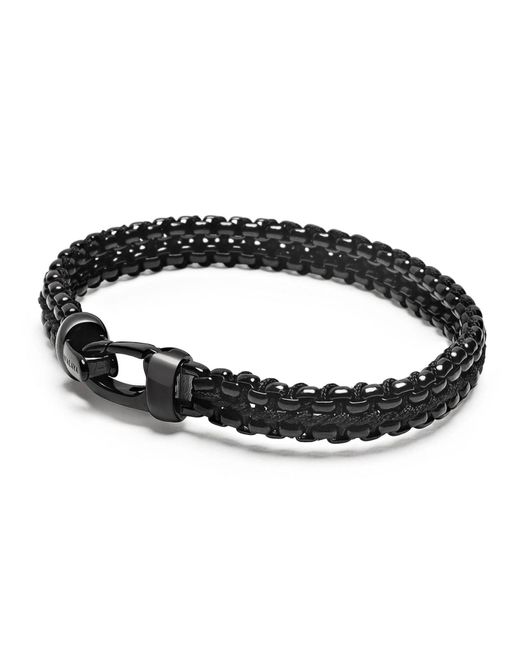 Nialaya Black Total Woven Box Chain Bracelet for men