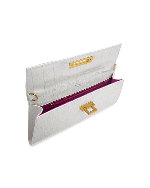 Lalage Beaumont White Fonteyn Clutch Orinoco Print Calf Leather Handbag