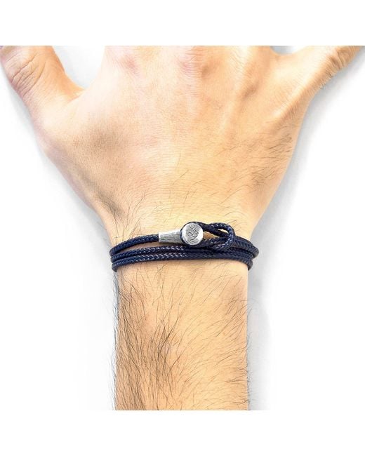 Anchor and Crew Navy Blue Dundee Silver & Rope Bracelet for men