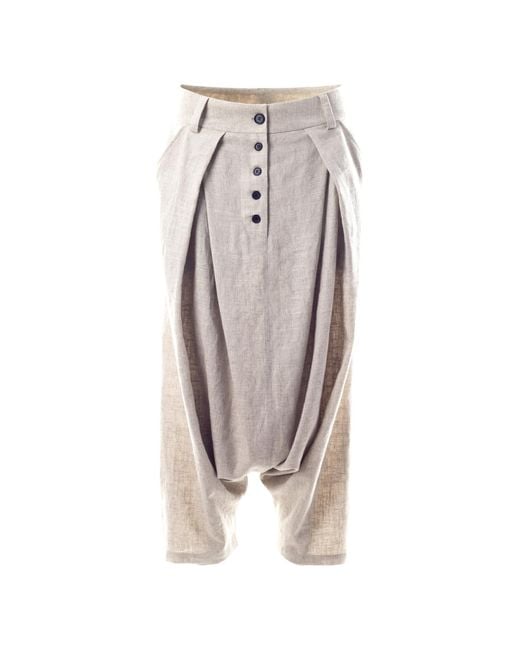 Jana Coshè Gray Neutrals Natural Linen Harem Pants Drop Crotch Pleated Trousers