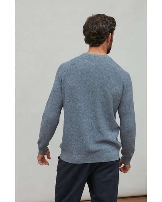 Paul James Knitwear Blue Cotton Lightweight Fisherman Dylan Rib Jumper for men