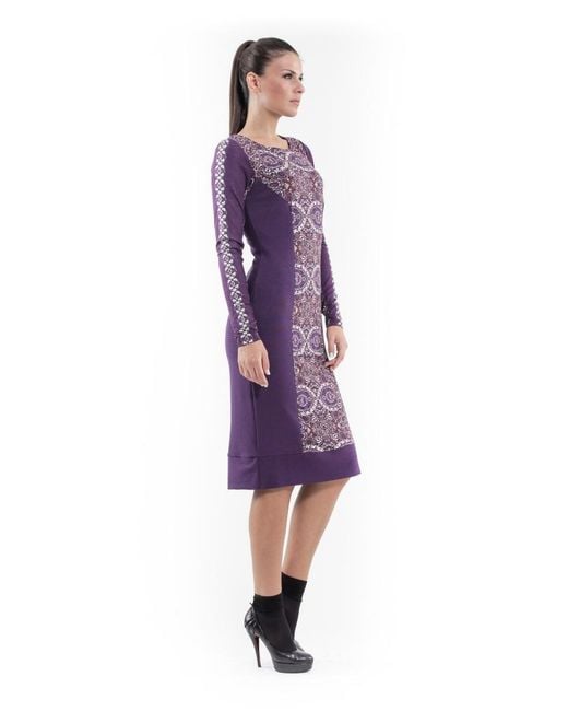 Conquista Purple Stretch Boat Neck Dress