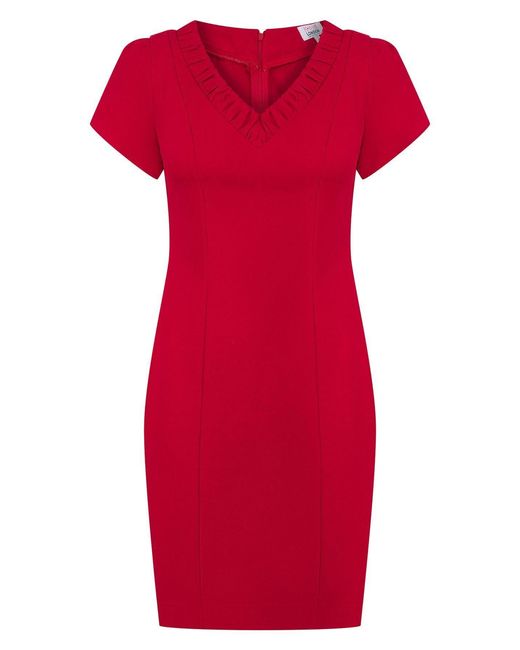 K-Win London Red Elegant Ruffle V-Neck Dress